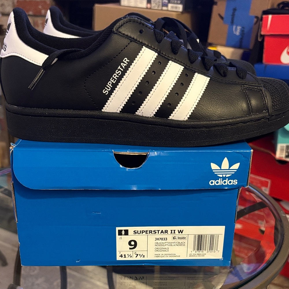 Adidas Superstar 2 Black White Sneakers JH7033 Women’s Size 9